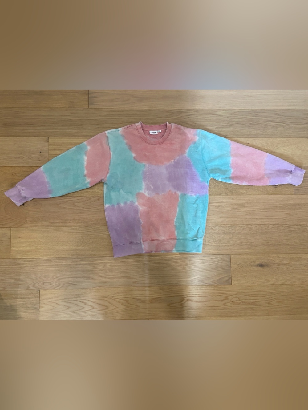 Vintage Obey Size Large Tie-Dye Multicolour Crewneck Sweatshirt